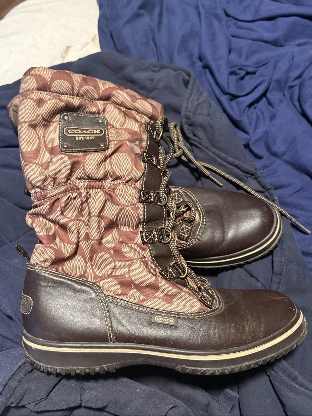Coach Brown Logo-Print Lace-Up Winter Boots